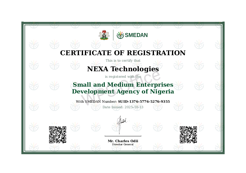 NEXA Registration Certificate